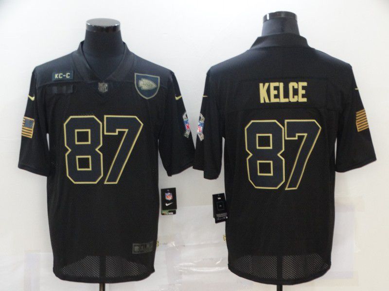 Men Kansas City Chiefs #87 Kelce Black gold lettering 2020 Nike NFL Jersey